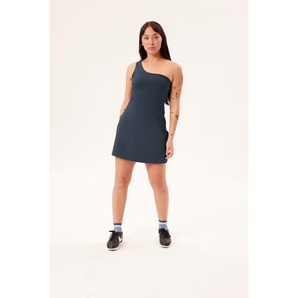 Girlfriend Collective Bianca One Shoulder Dress Midnight Navy Blue XL Activewear